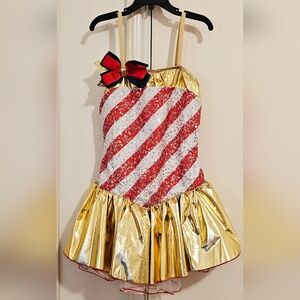 Red and White Striped Kids Costume with Gold Skirt